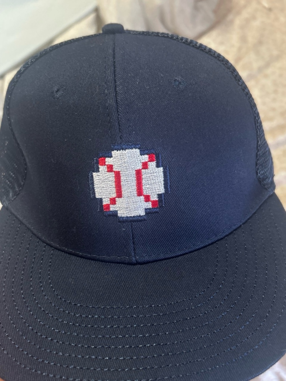 Men's Black Baseball Cap with Red & White Embroidered Logo